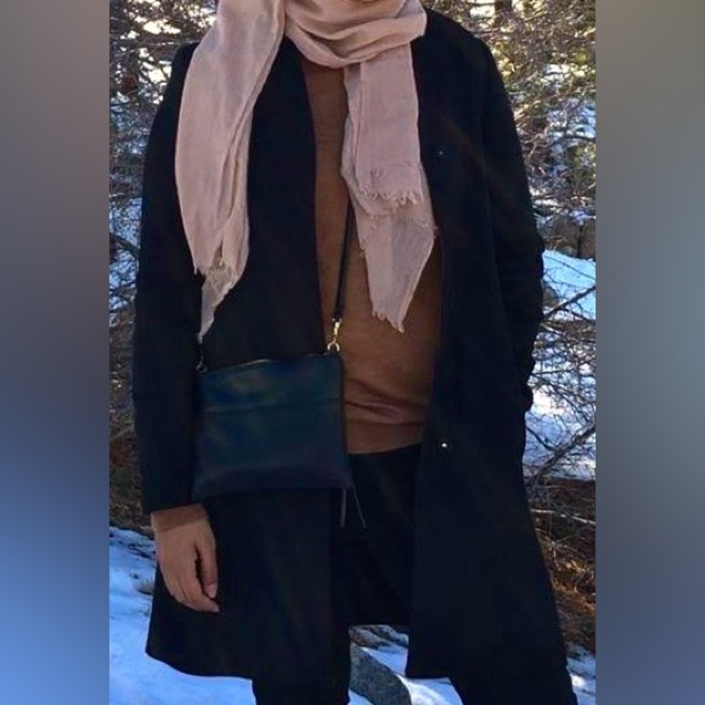 H&M Black Trench Coat with Tan Accents